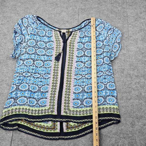 Bila Shirt Womens XXL Blue Boho Floral Tassel Peasant Rayon Coastal Light 70s - Picture 3 of 6